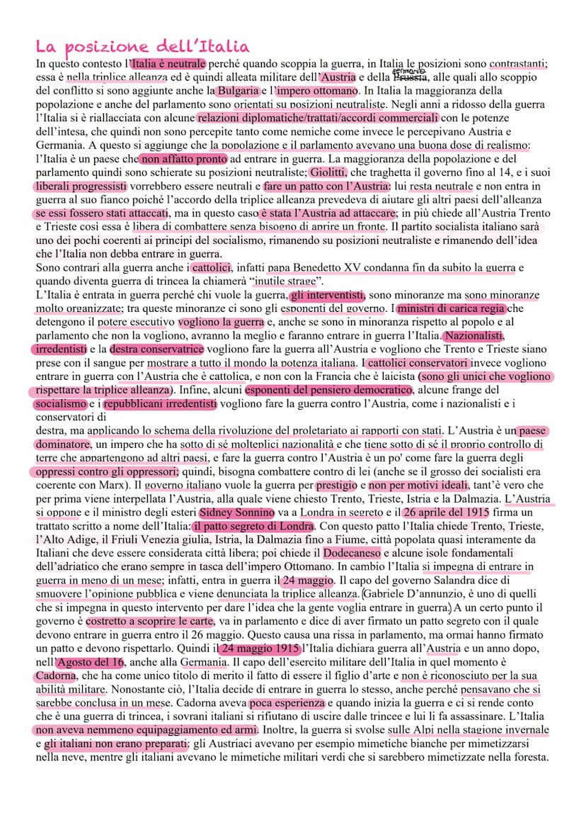 La posizione dell'Italia
In questo contesto l'Italia è neutrale perché quando scoppia la guerra, in Italia le posizioni i sono contrastanti;