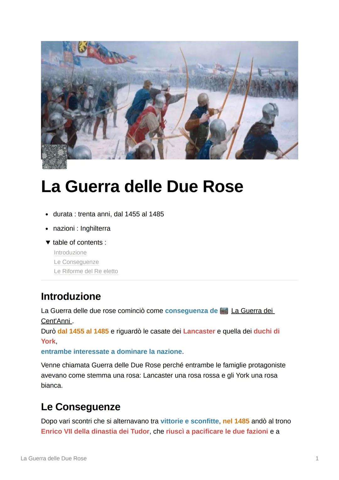 # La Guerra delle Due Rose

*   durata: trenta anni, dal 1455 al 1485
*   nazioni: Inghilterra

▼table of contents :

Introduzione

Le Conse