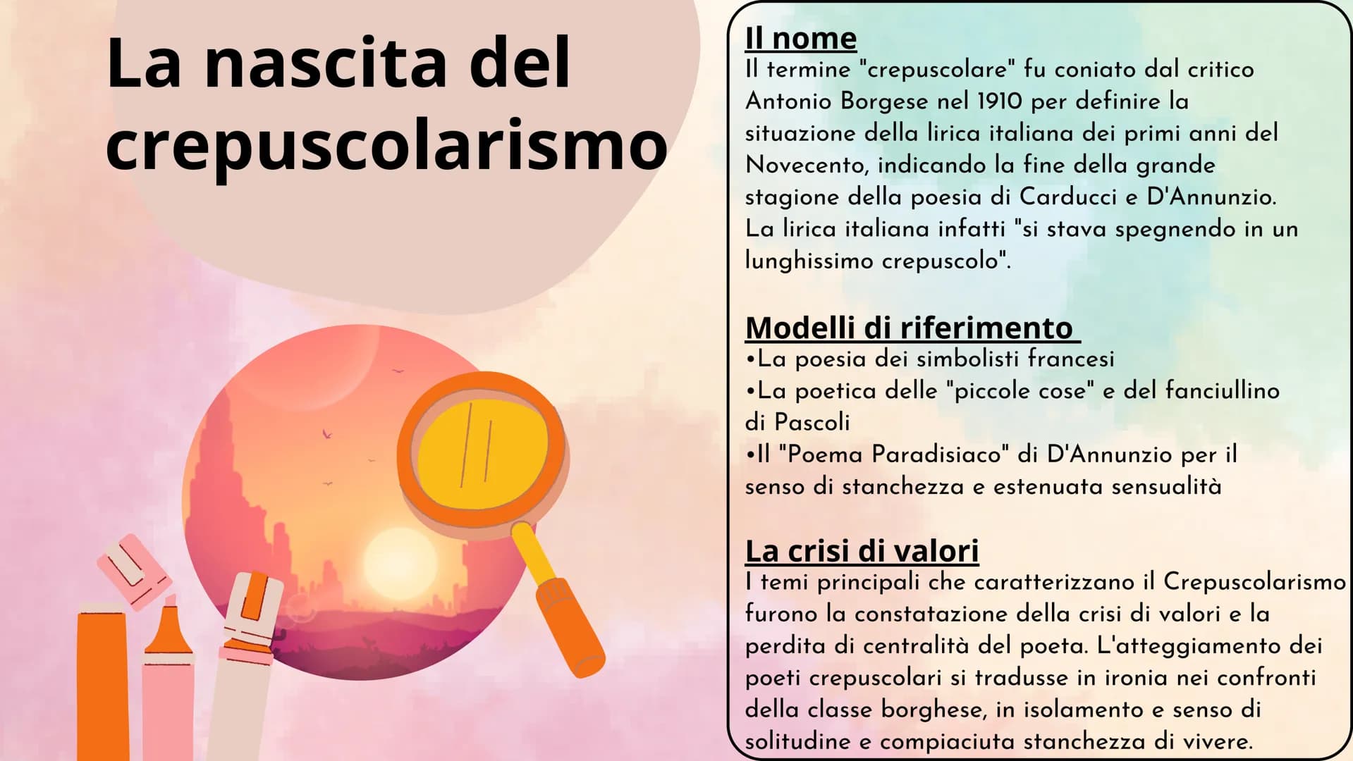 Letteratura italiana del primo '900
Futurismo e crepuscolarismo Anni di
attività
1903-1911
Il Crepuscolarismo fu
attivo fra il 1903 e 1911
e