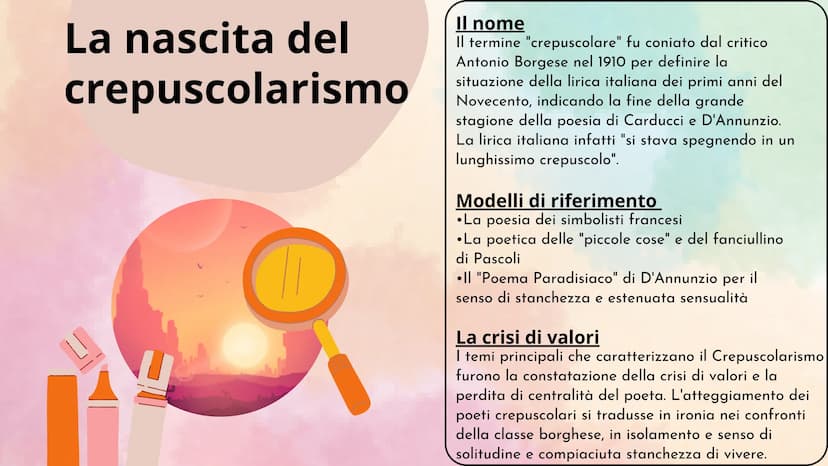 Letteratura italiana del primo '900
Futurismo e crepuscolarismo Anni di
attività
1903-1911
Il Crepuscolarismo fu
attivo fra il 1903 e 1911
e