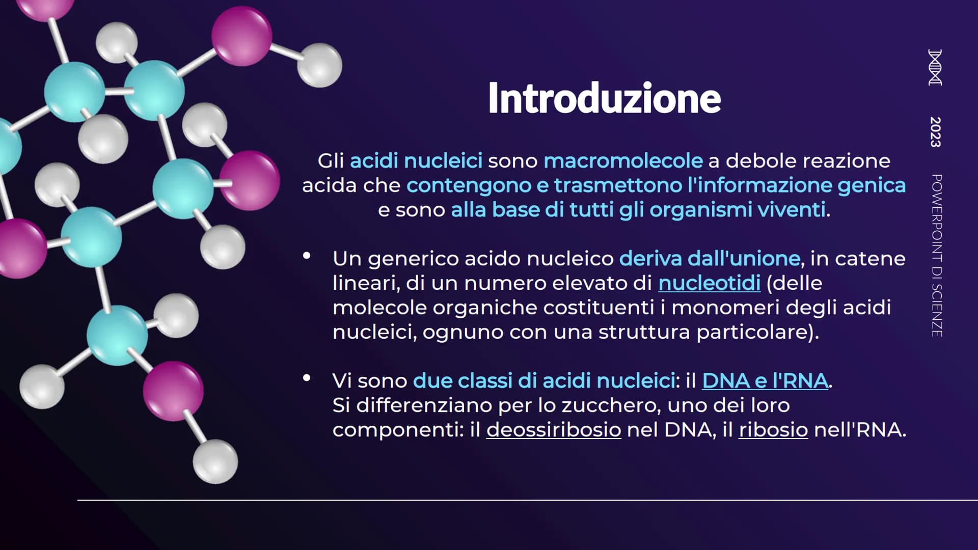 XHA
ACIDI NUCLEICI
Sofia Balzarelli, Francesco Borgese, Alexander
Borraccino, Marco Carusone - 2E
MM
2023
POERPOINT DI SCIENZE 01
02
03
TABE