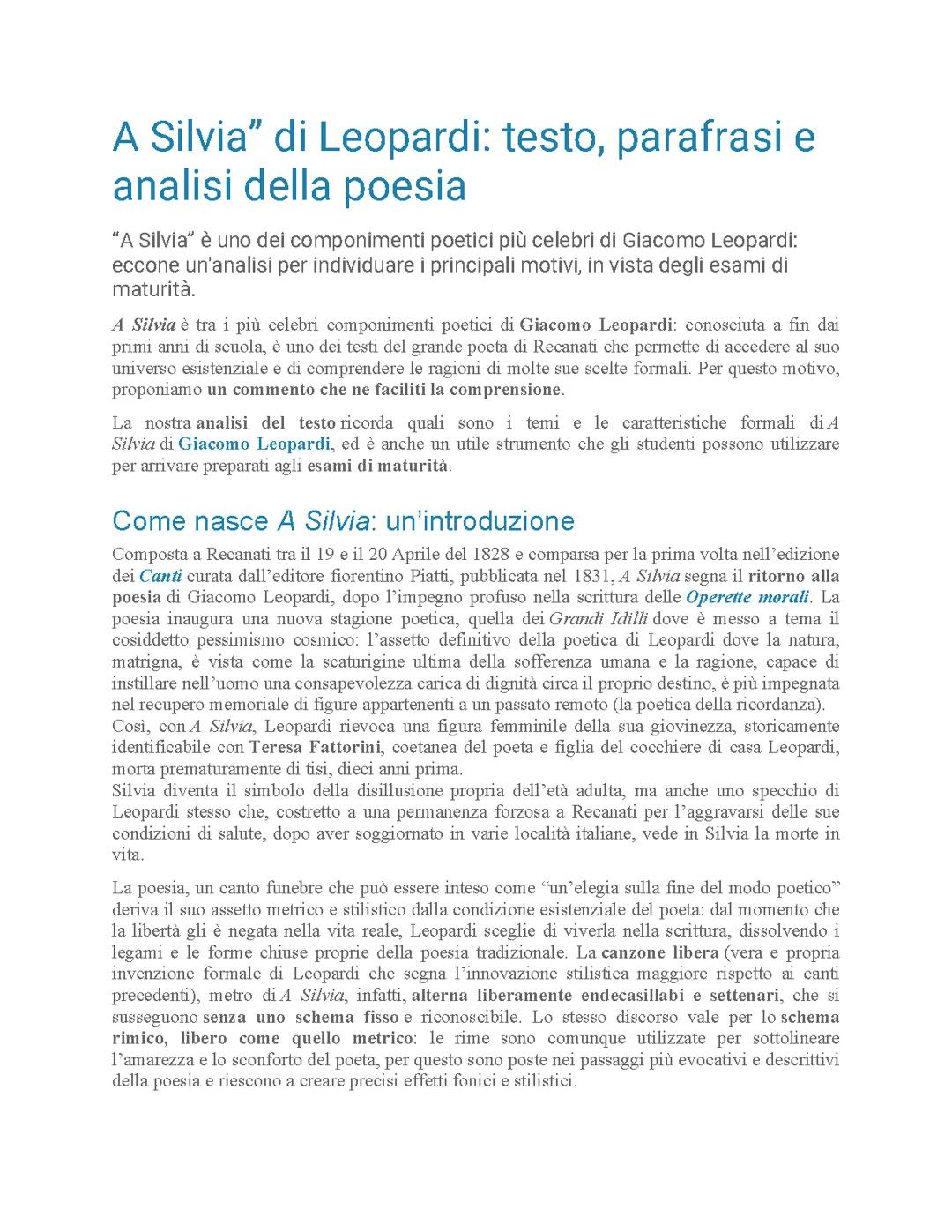 Giacomo Leopardi: A Silvia 