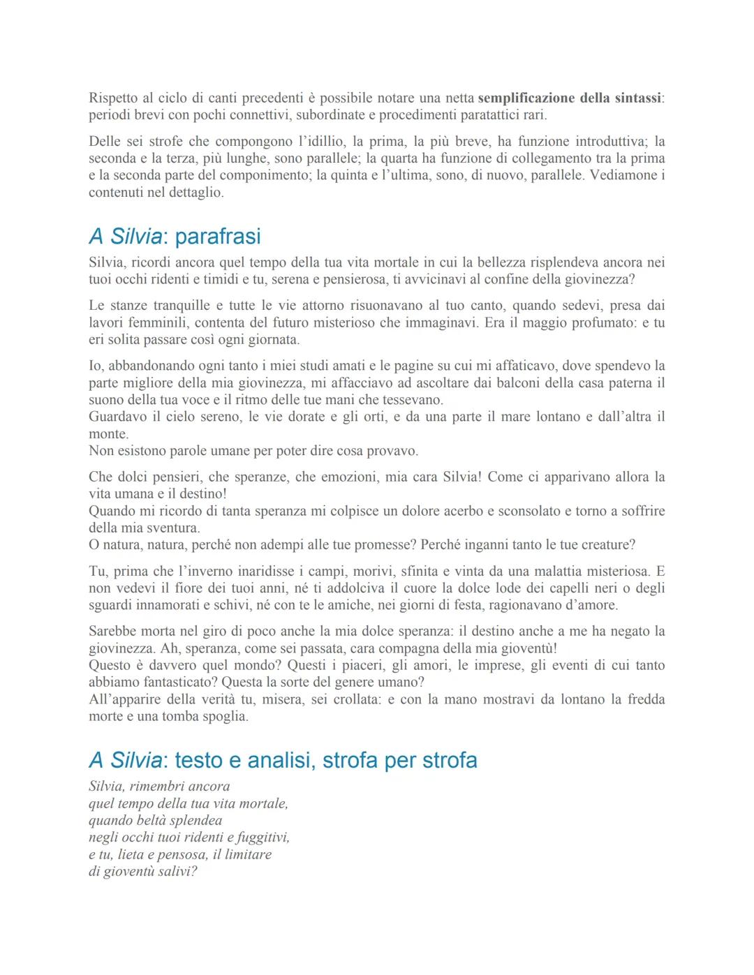 A Silvia" di Leopardi: testo, parafrasi e
analisi della poesia
"A Silvia" è uno dei componimenti poetici più celebri di Giacomo Leopardi:
ec