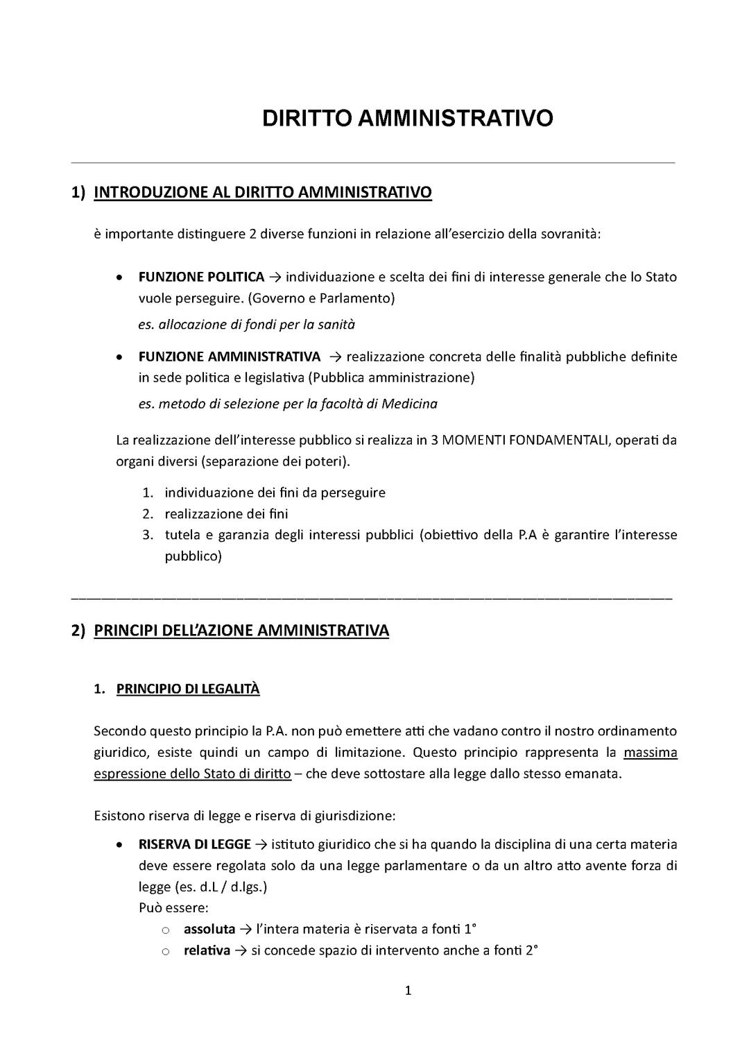 DIRITTO AMMINISTRATIVO (RIASSUNTO)