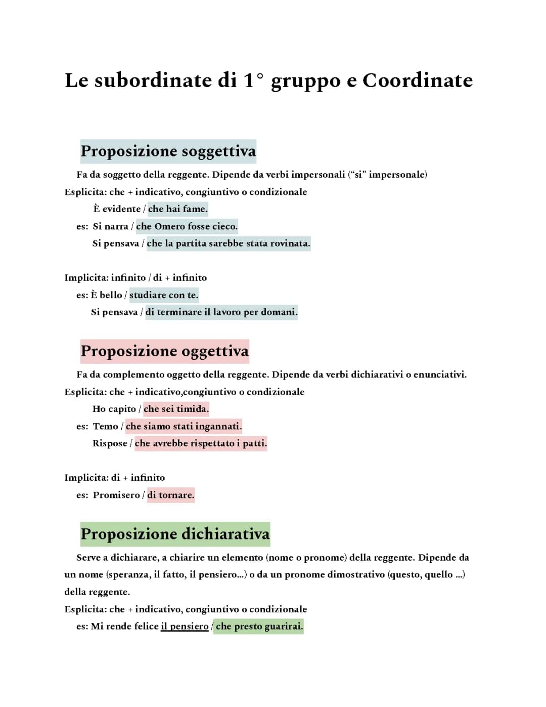 subordinate di 1° gruppo e coordinate