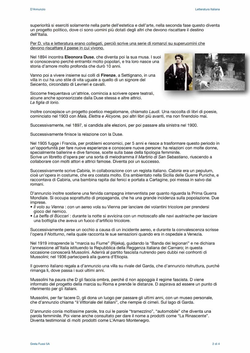 D'Annunzio
Letteratura Italiana
Gabriele I Annunzio
VITA
Nasce nel 1863 a Pescara (è più giovane di Pascoli), in una regione molto marginale