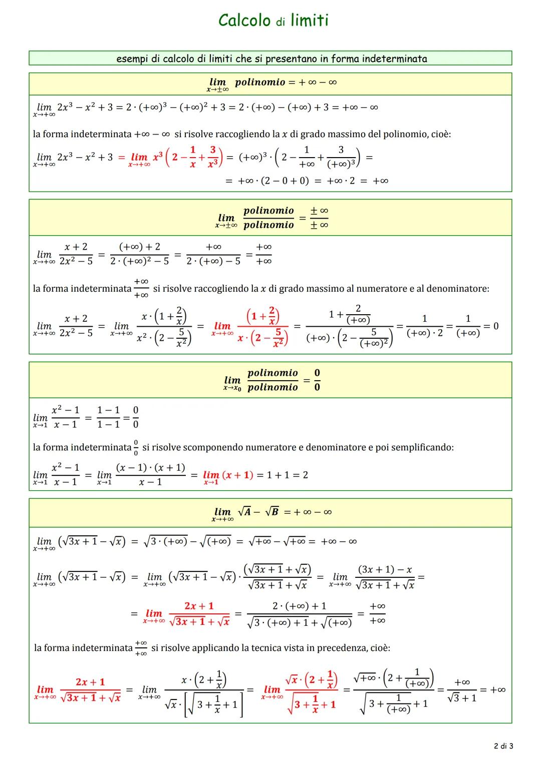 calcolo di limiti di funzioni algebriche che si presentano in forma indeterminata
Le funzioni algebriche sono quelle funzioni che si present