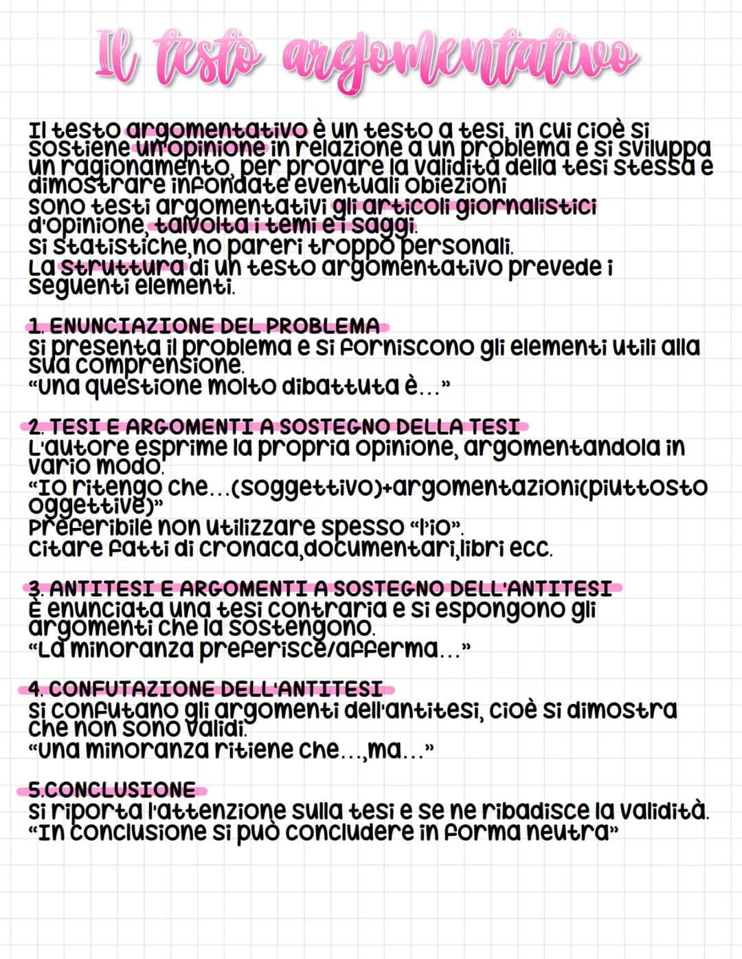 Il tests argontentative
Il testo argomentativo è un testo a tesi, ¡n Cu¡ cioè Si
Sostiene un'opinione in relazione a un problema e si svilup