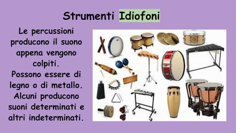 La classificazione degli strumenti musicali Classificazione di base
Suoni Indeterminati
Suoni Determinati
(non sono note di una scala musica