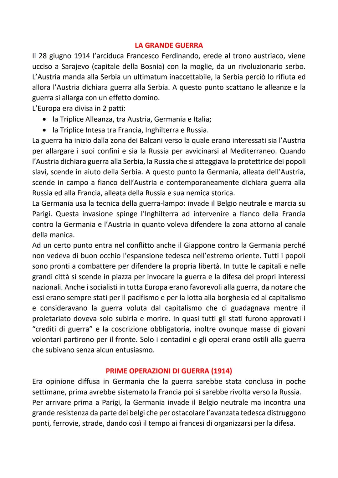 LA GRANDE GUERRA
Il 28 giugno 1914 l'arciduca Francesco Ferdinando, erede al trono austriaco, viene
ucciso a Sarajevo (capitale della Bosnia