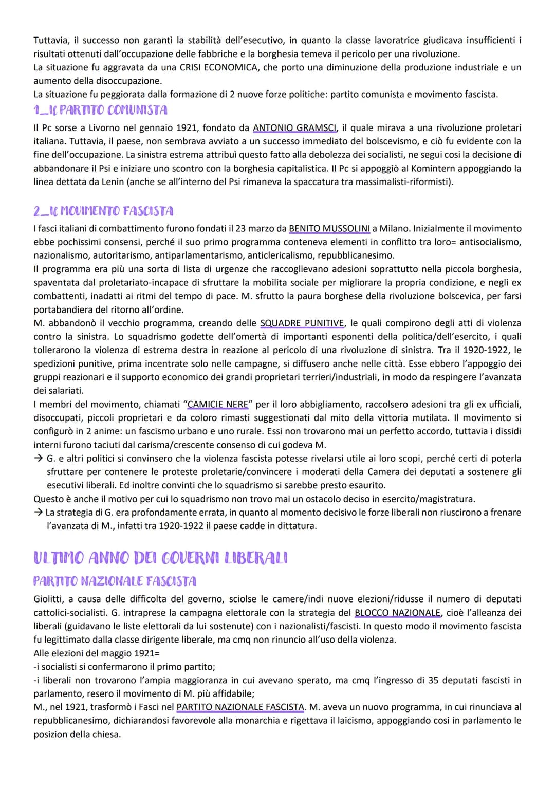 FASCISMO
SITUAZIONE ITALIANA POST-BELLICA
MALCONTENTO DEI LAVORATORI/CRISI ECONOMICA
Le forti tensioni sociali del dopoguerra ebbero un impa