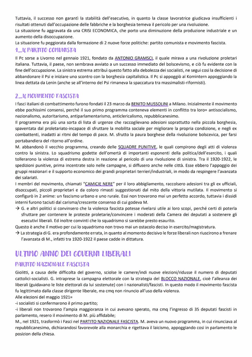 FASCISMO
SITUAZIONE ITALIANA POST-BELLICA
MALCONTENTO DEI LAVORATORI/CRISI ECONOMICA
Le forti tensioni sociali del dopoguerra ebbero un impa