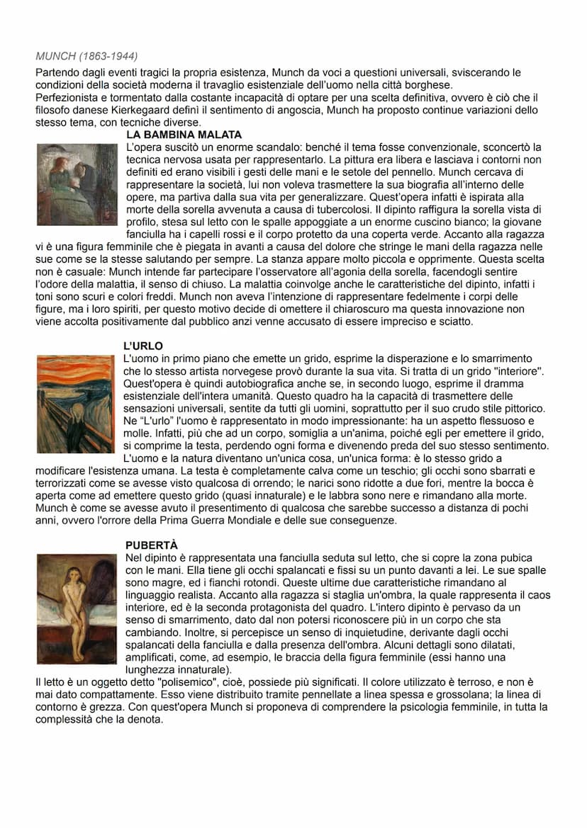 ESPRESSIONISMO
Benché non sia stato un movimento unitario identificato da un quadro tecnico condiviso, alcuni tratti
accomunano le diverse e