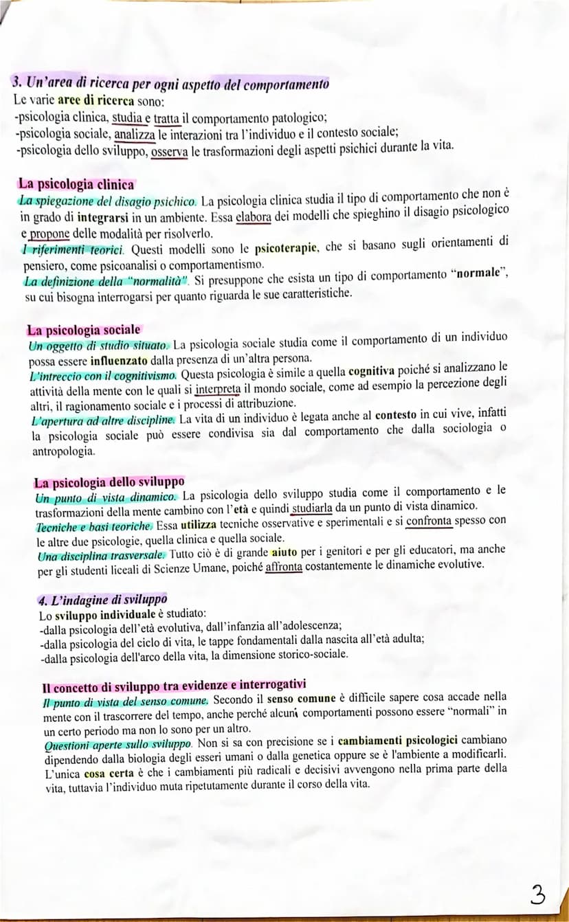 Alice De Rosa
Scienze Umane
LO STUDIO DEL COMPORTAMENTO
E DELLO SVILUPPO
1. Un oggetto di indagine complesso
La psicologia è lo studio scien
