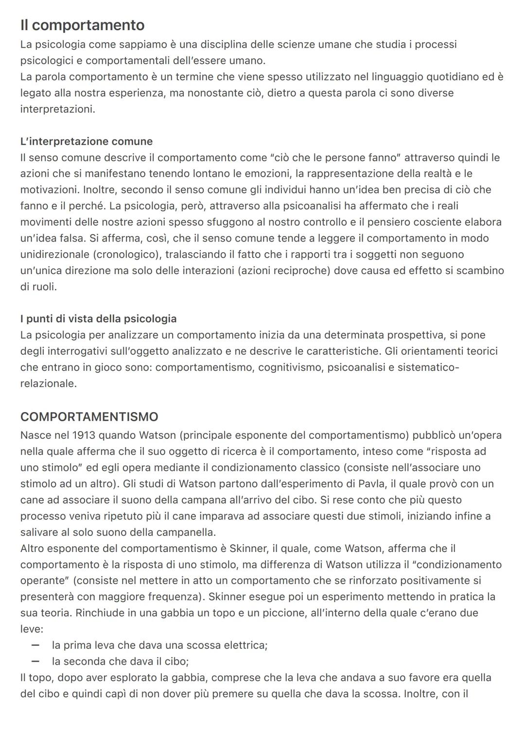 Il comportamento
La psicologia come sappiamo è una disciplina delle scienze umane che studia i processi
psicologici e comportamentali dell'e