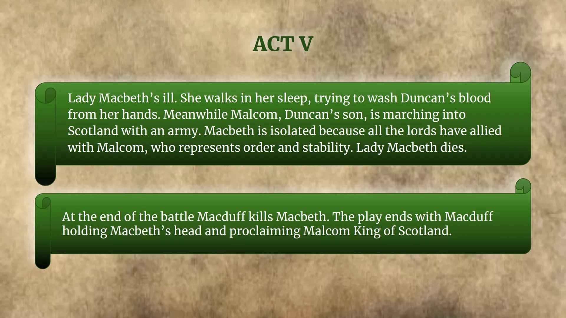 
<h3 id="acti">Act I</h3>
<p>The play opens with the news of an attempted invasion by the Norwegians, supported by the Thane of Cawdor, whic