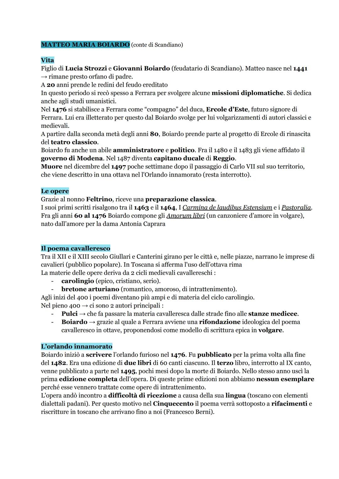 MATTEO MARIA BOIARDO (conte di Scandiano)
Vita
Figlio di Lucia Strozzi e Giovanni Boiardo (feudatario di Scandiano). Matteo nasce nel 1441
→