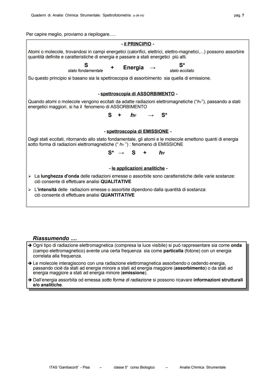 Quaderni di Analisi Chimica Strumentale: Spettrofotometria (v.06-VII)
-
quaderni di analisi chimica strumentale
SPETTROFOTOMETRIA
Indice gen