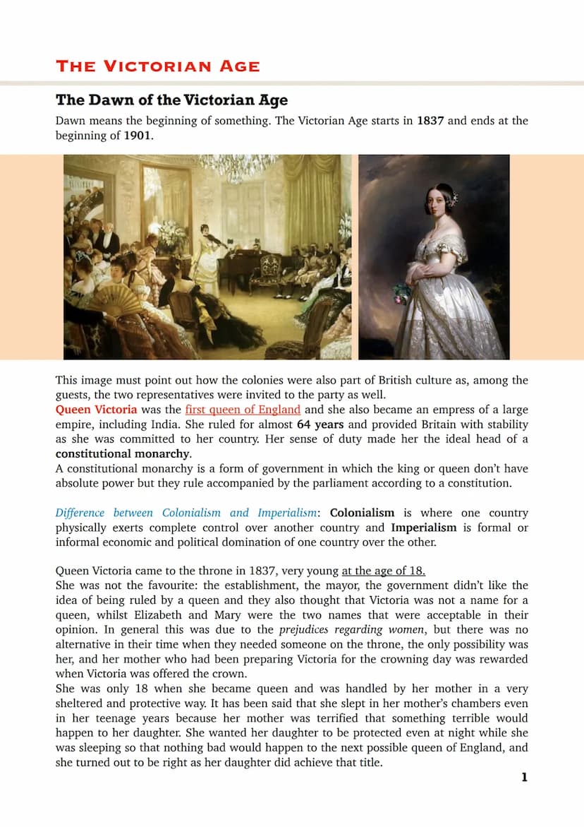 THE VICTORIAN AGE
The Dawn of the Victorian Age
Dawn means the beginning of something. The Victorian Age starts in 1837 and ends at the
begi