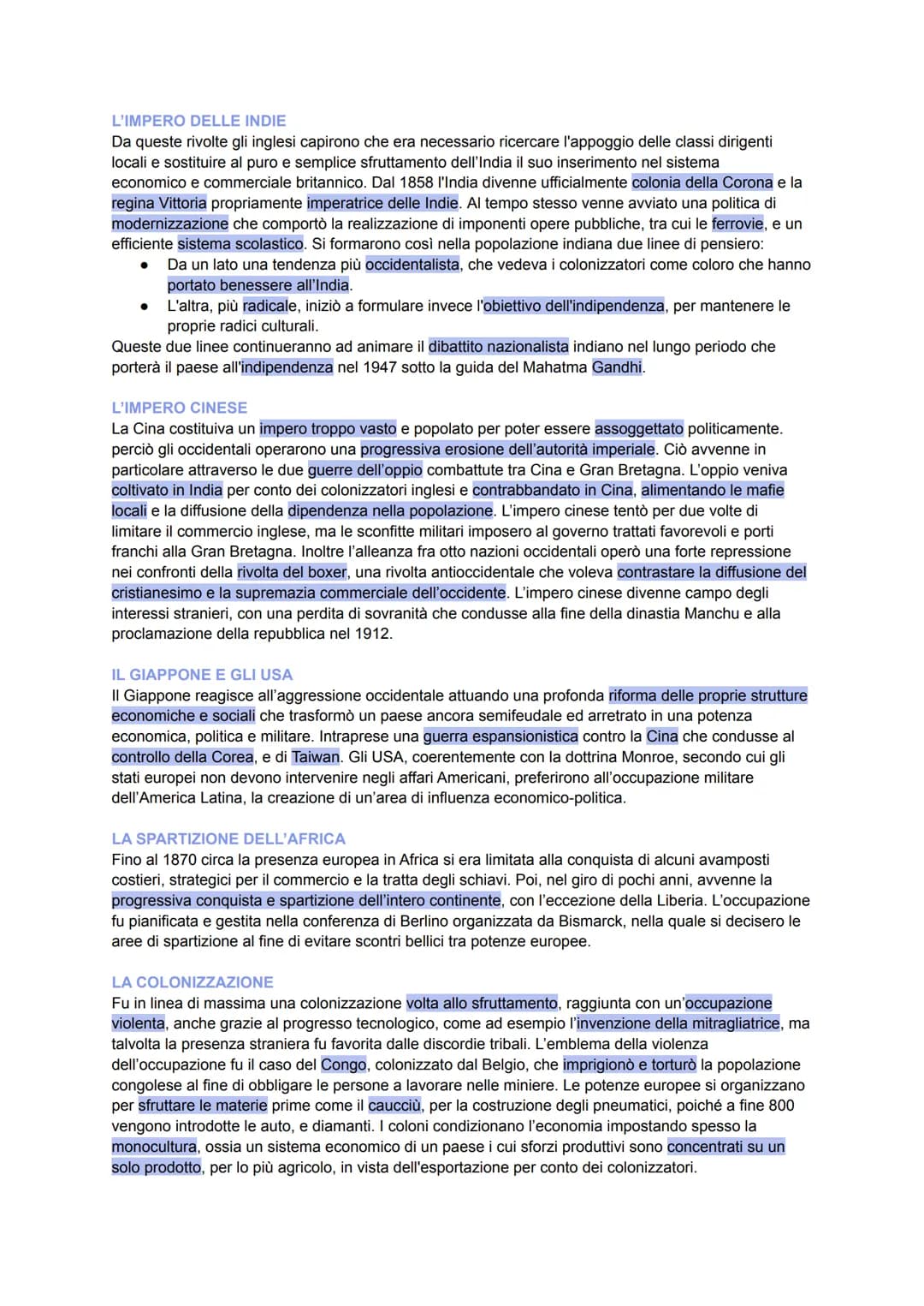 IMPERIALISMO E COLONIALISMO
Con il termine imperialismo si fa riferimento alla politica condotta dalle potenze europee volta alla
costruzion