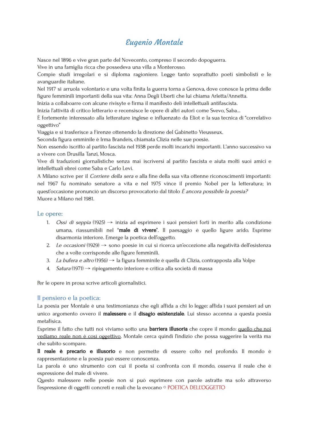Eugenio Montale
Nasce nel 1896 e vive gran parte del Novecento, compreso il secondo dopoguerra.
Vive in una famiglia ricca che possedeva una