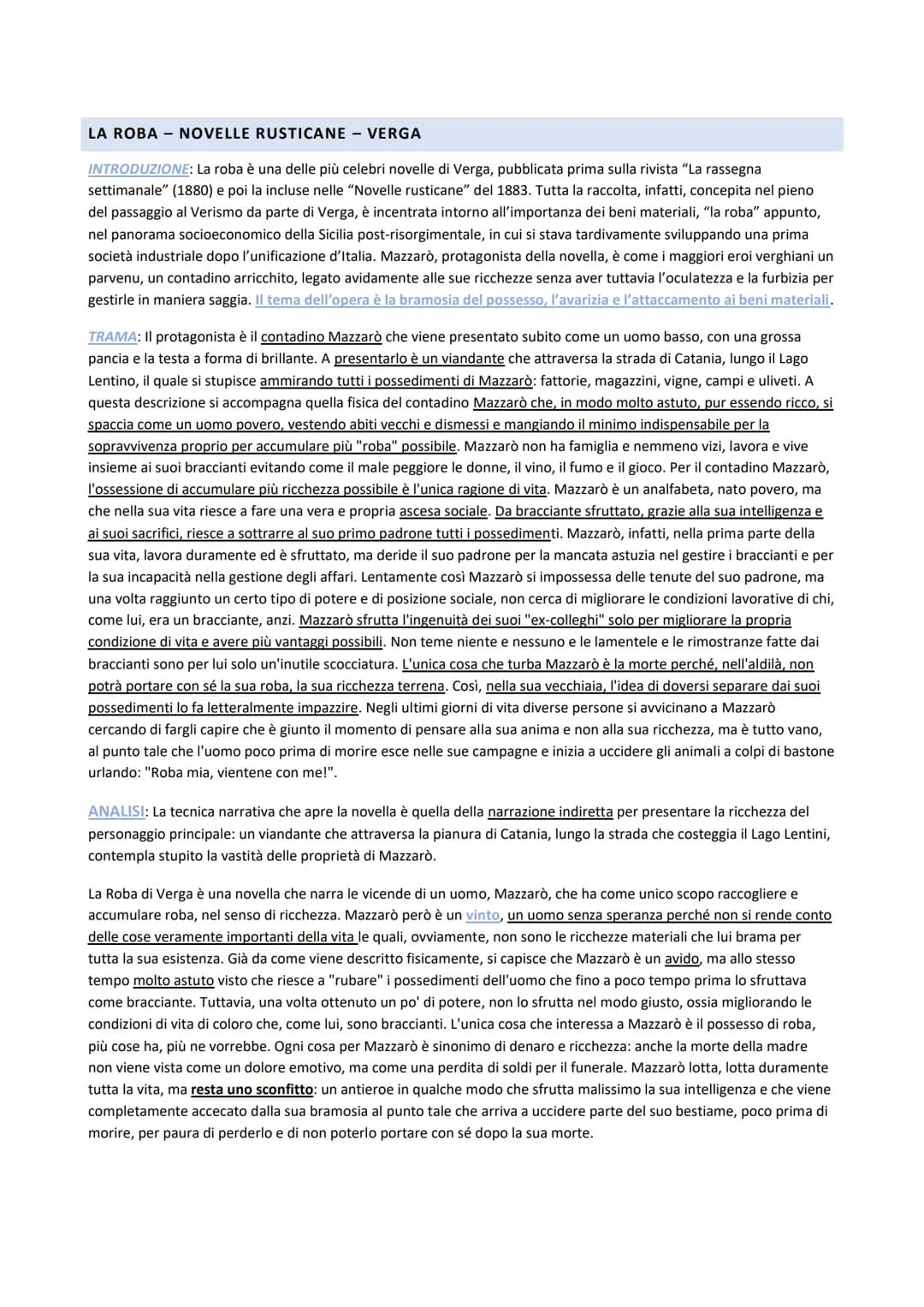 LA ROBA - NOVELLE RUSTICANE - VERGA
INTRODUZIONE: La roba è una delle più celebri novelle di Verga, pubblicata prima sulla rivista "La rasse
