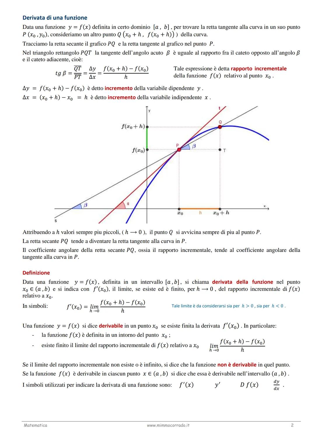 # LA DERIVATA DI UNA FUNZIONE
Teoria

Il problema della tangente
Uno dei problemi classici che portano al concetto di derivata è quello dell