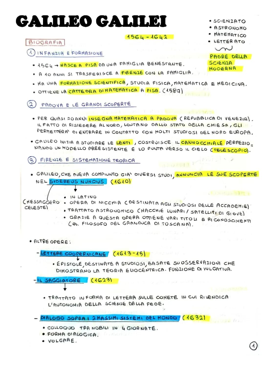 GALILEO GALILEI (SCHEMA SINTETICO)