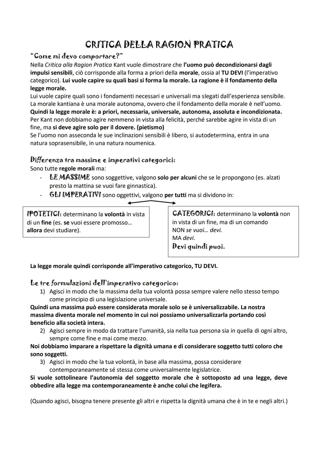 CRITICA DELLA RAGION PRATICA
"Come mi devo comportare?"
Nella Critica alla Ragion Pratica Kant vuole dimostrare che l'uomo può decondizionar