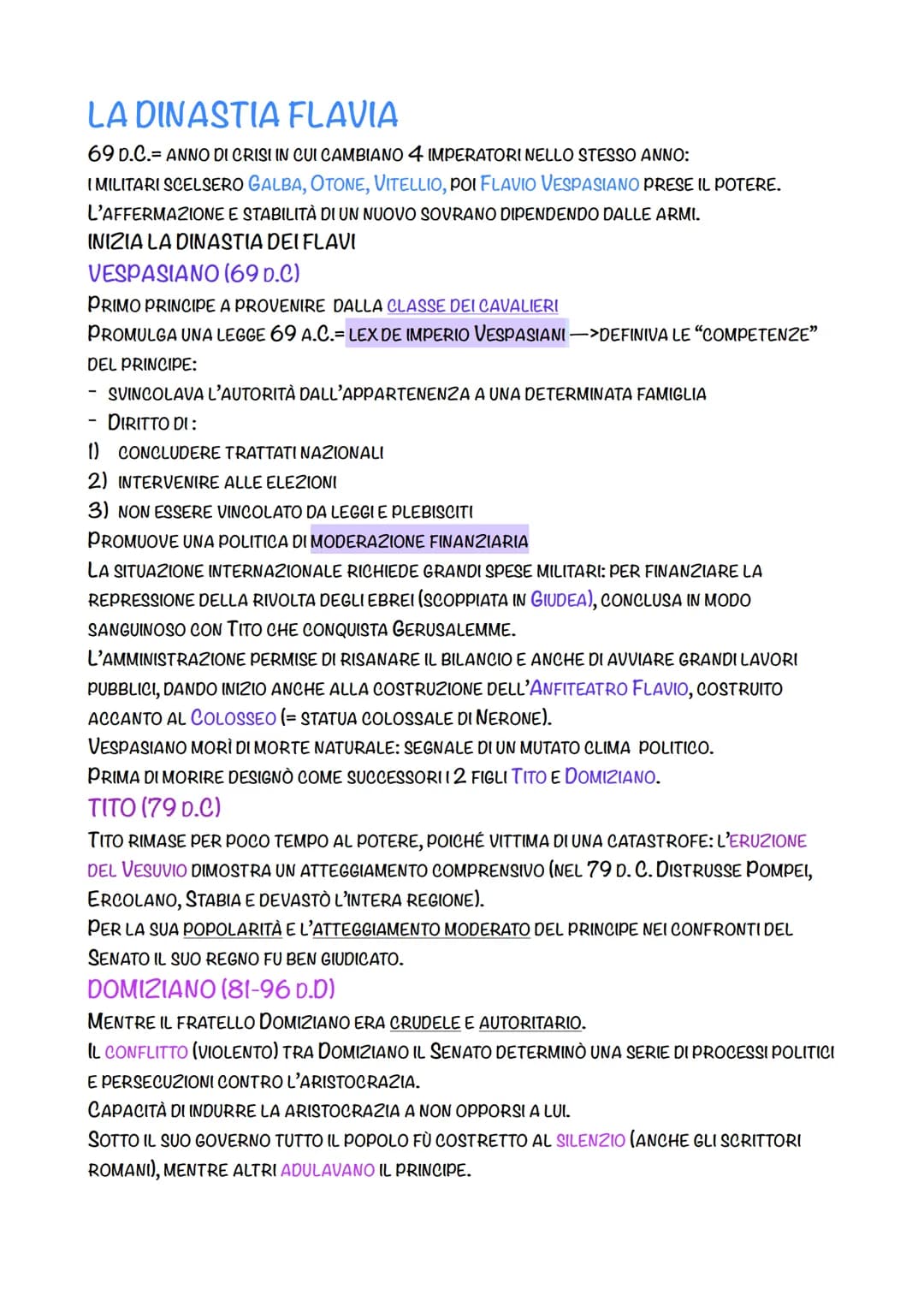 LA DINASTIA FLAVIA
69 D.C. ANNO DI CRISI IN CUI CAMBIANO 4 IMPERATORI NELLO STESSO ANNO:
I MILITARI SCELSERO GALBA, OTONE, VITELLIO, POI FLA