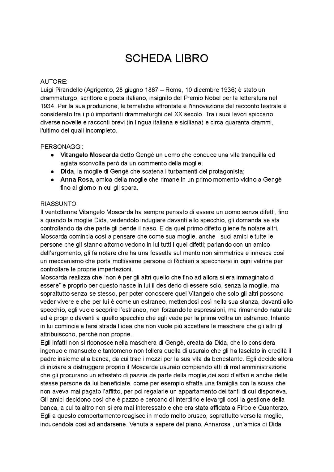 Uno nessuno e centomila, scheda libro
