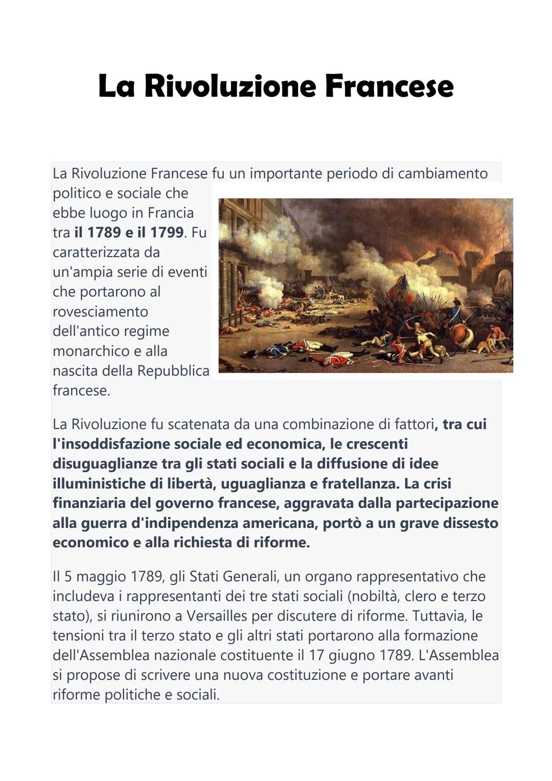 La Rivoluzione Francese
La Rivoluzione Francese fu un importante periodo di cambiamento
politico e sociale che
ebbe luogo in Francia
tra il 