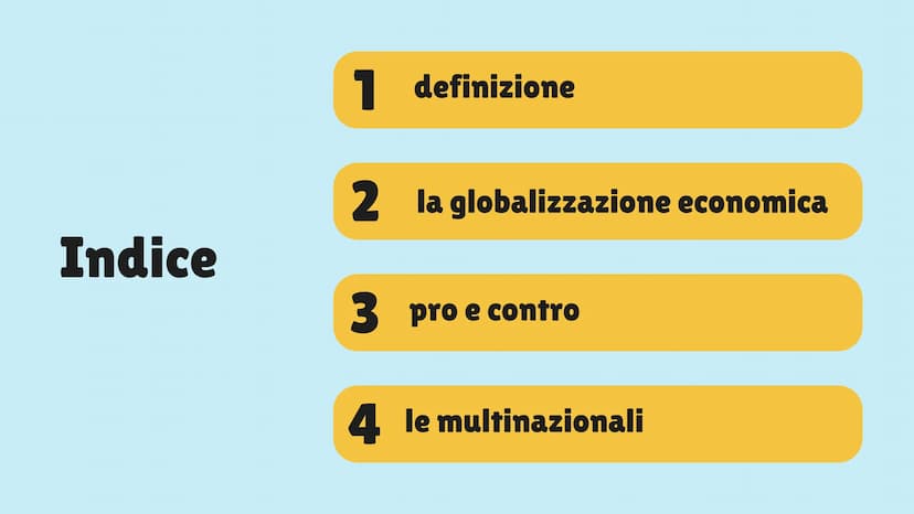La globalizzazione
Irene Pulega
FR Indice
1 definizione
2 la globalizzazione economica
3 pro e contro
4 le multinazionali definizione defini