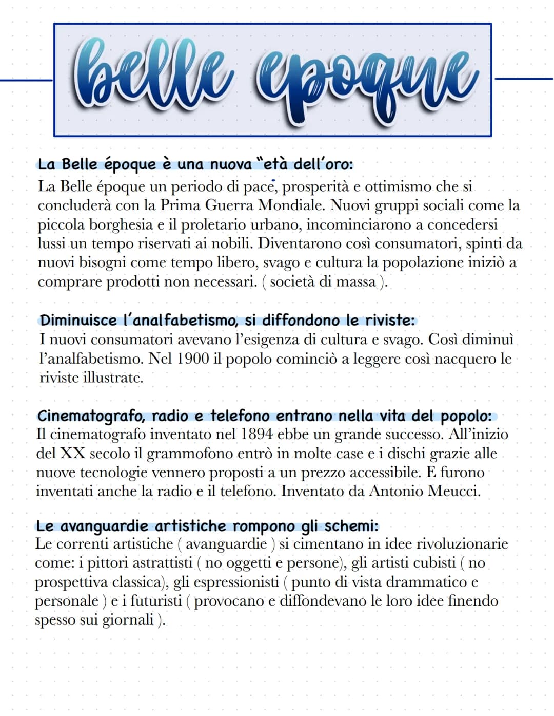 belle epoque
La Belle époque è una nuova "età dell'oro:
La Belle époque un periodo di pace, prosperità e ottimismo che si
concluderà con la 