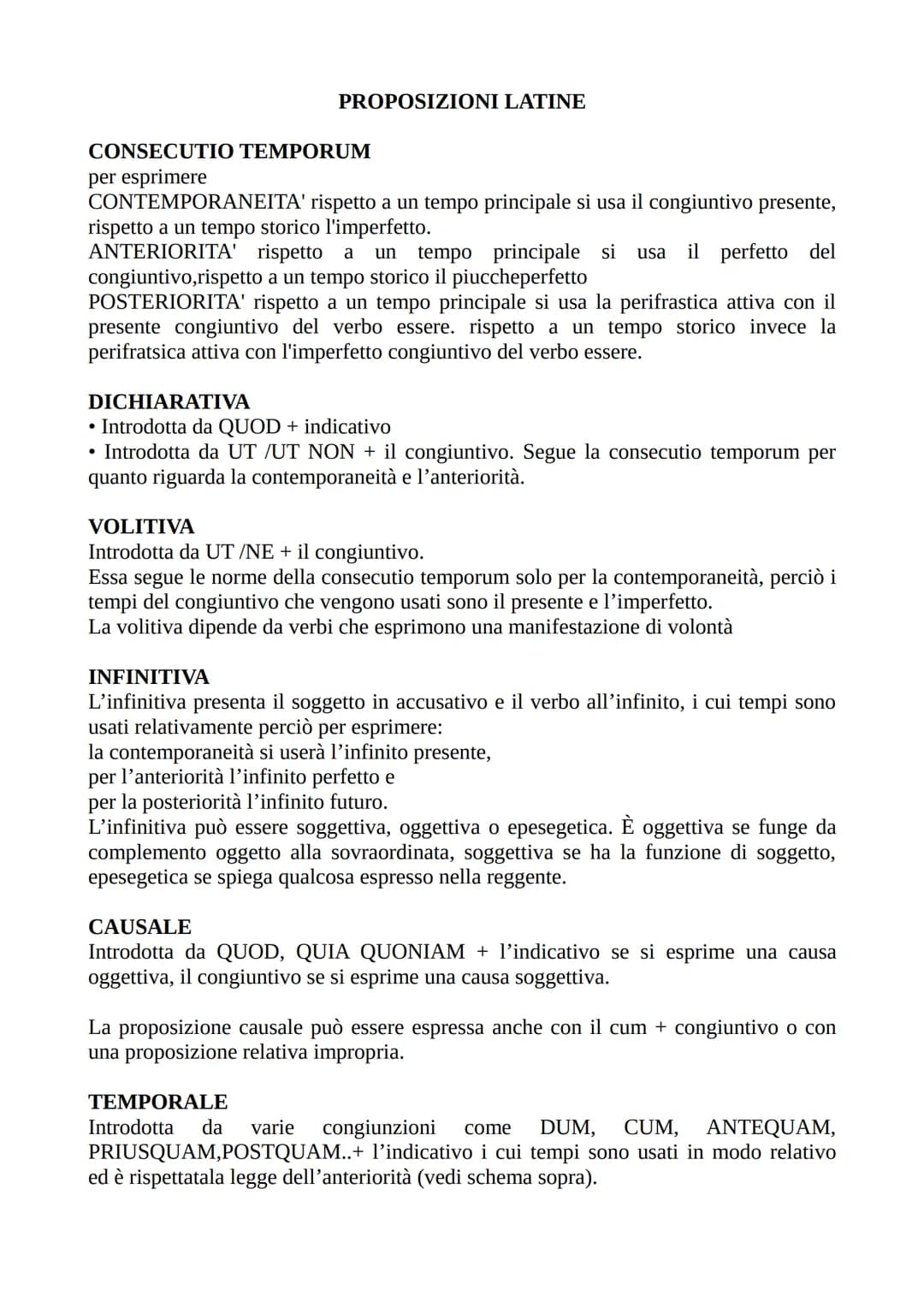 PROPOSIZIONI LATINE
CONSECUTIO TEMPORUM
per esprimere
CONTEMPORANEITA' rispetto a un tempo principale si usa il congiuntivo presente,
rispet