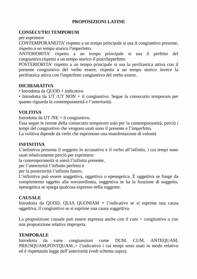 PROPOSIZIONI LATINE
CONSECUTIO TEMPORUM
per esprimere
CONTEMPORANEITA' rispetto a un tempo principale si usa il congiuntivo presente,
rispet