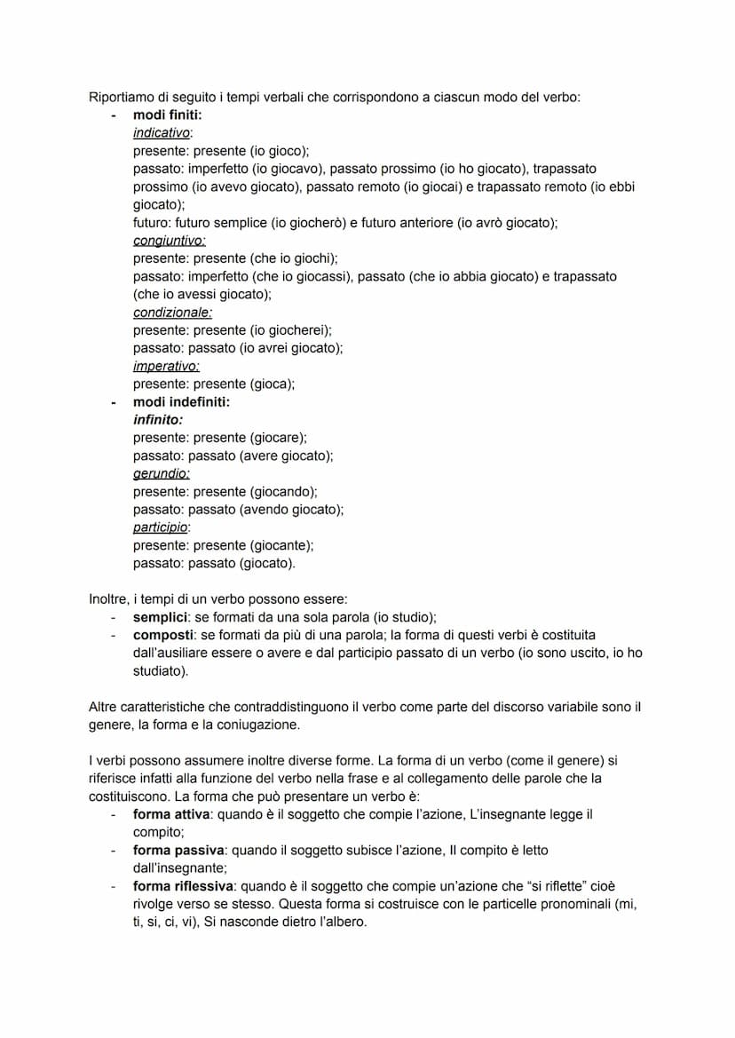i verbi
Il verbo è una parte variabile del discorso che indica l'azione svolta o subita dal soggetto a
cui si riferisce ed è formata da:
una