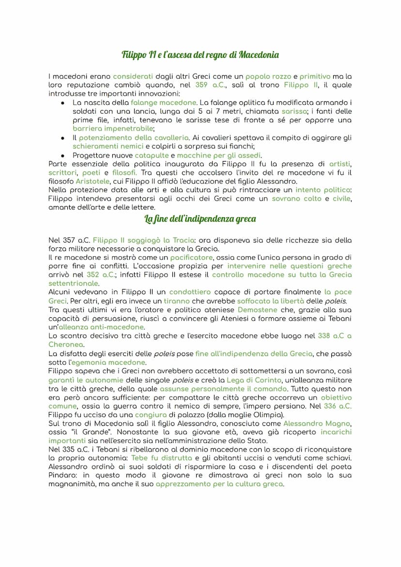 La Macedonia e l'impero di Alessandro Magno
Filippo II
sconfigge i
focesi
↑
356 a.C.
359 a.C.
Filippo II
assume il
potere
Pace di
Filocrate
