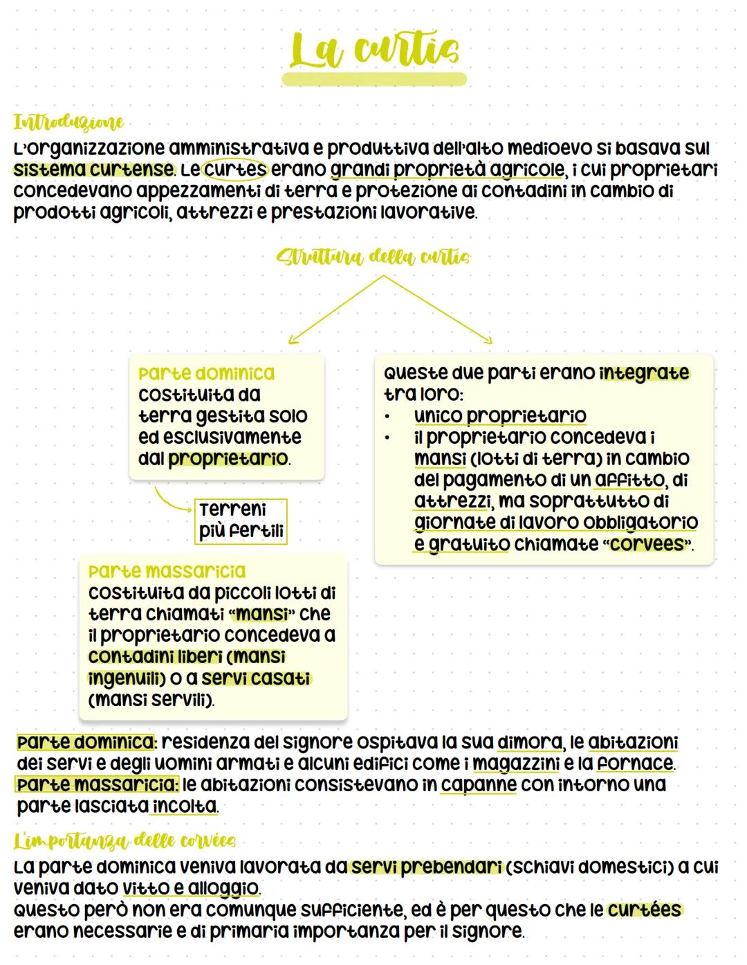 La curtic
Introduzione
L'organizzazione amministrativa e produttiva dell'alto medioevo si basava sul
sistema curtense. Le curtes erano grand