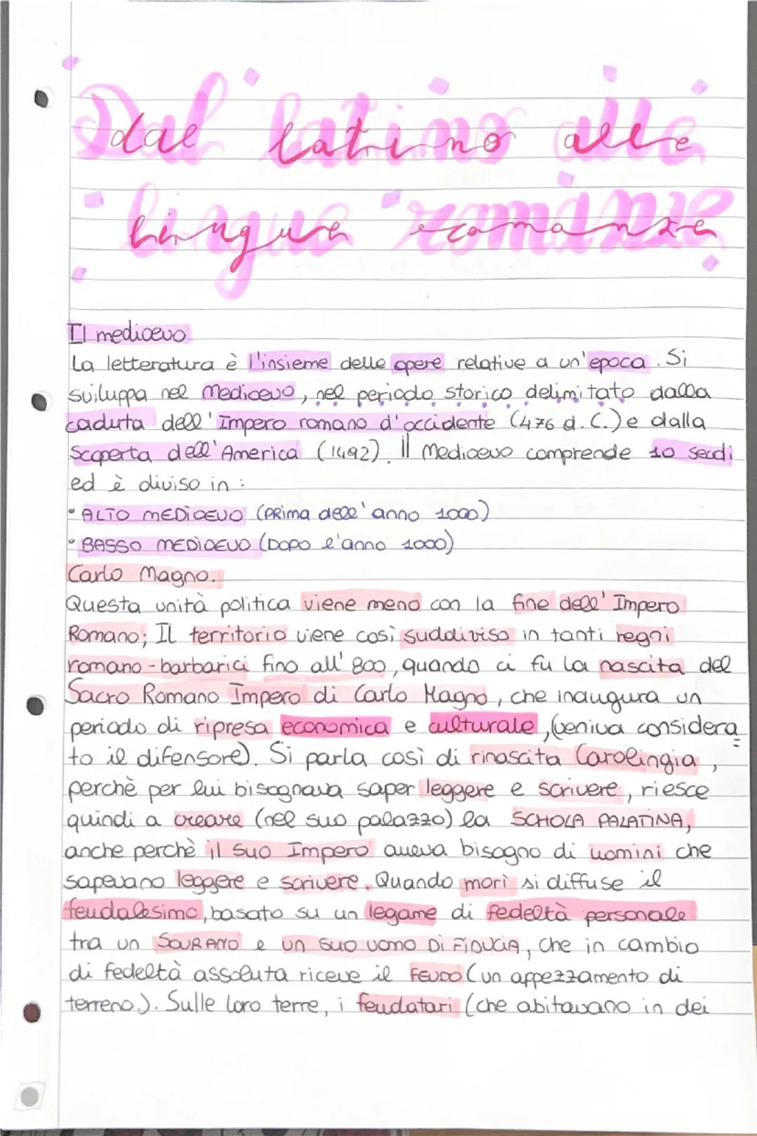 # Dal latino alle lingue romanze

☐ medioevo
La letteratura è l'insieme delle opere relative a un'epoca. Si sviluppa nel medioevo, nel perio