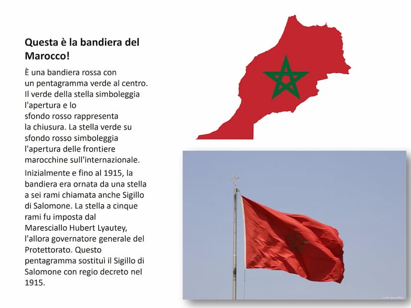 Il Marocco
A DELLA SETANET
la valigia in viaggio Questa è la bandiera del
Marocco!
È una bandiera rossa con
un pentagramma verde al centro.
