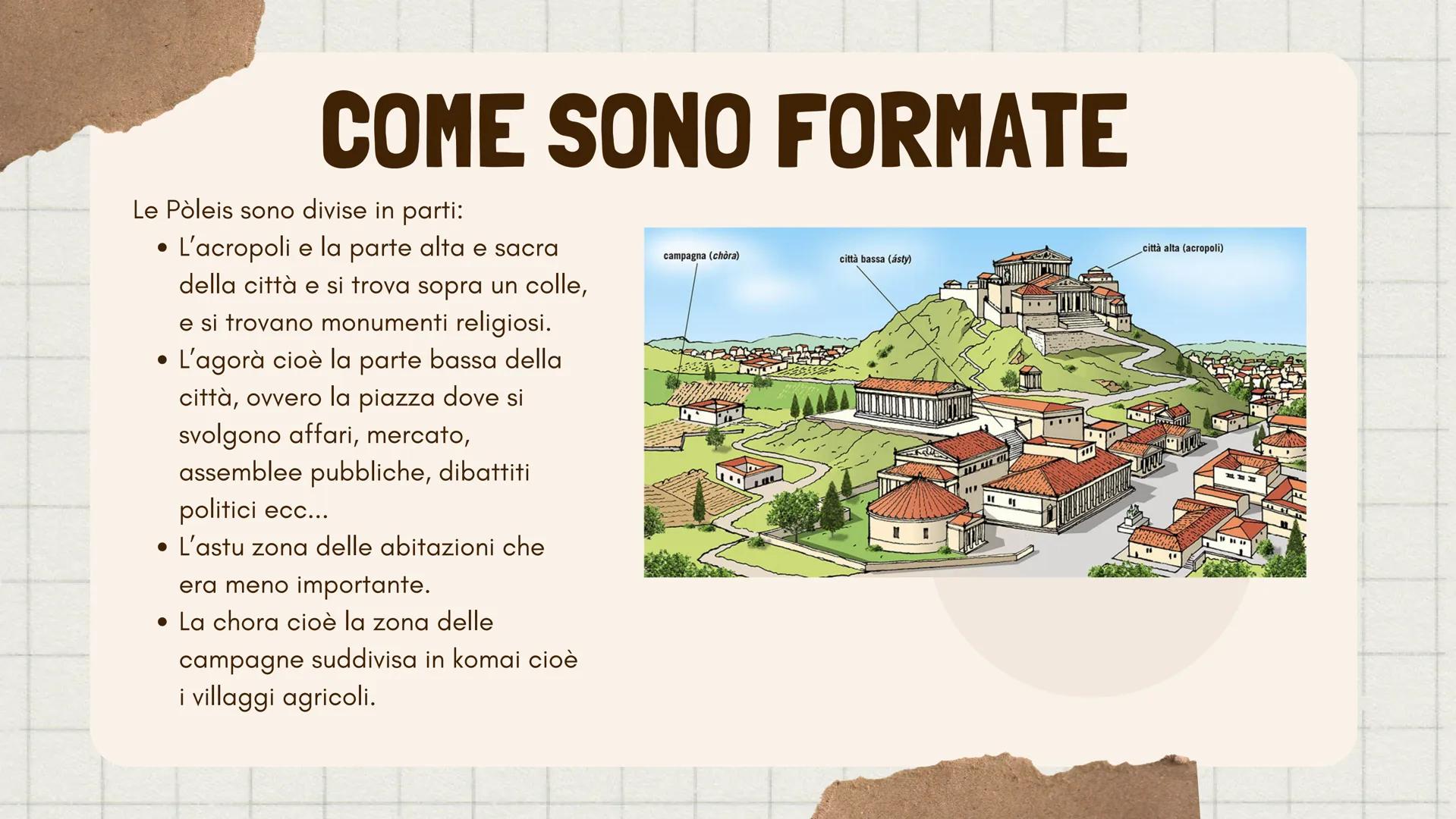 # LE
# POLEIS # COSA SONO
Pòlis significa "fortezza, cittadella" ma poi venne dato un altro significato cioè
"centro urbano, città".
Le pò