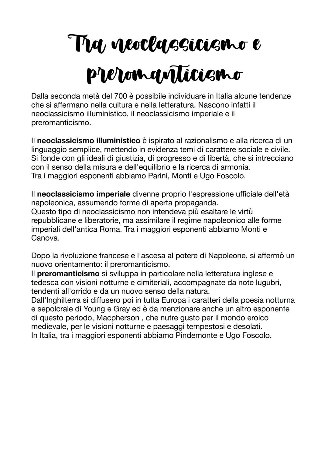 # Tra neoclassicismo e
# preromanticismo
Dalla seconda metà del 700 è possibile individuare in Italia alcune tendenze
che si affermano nel