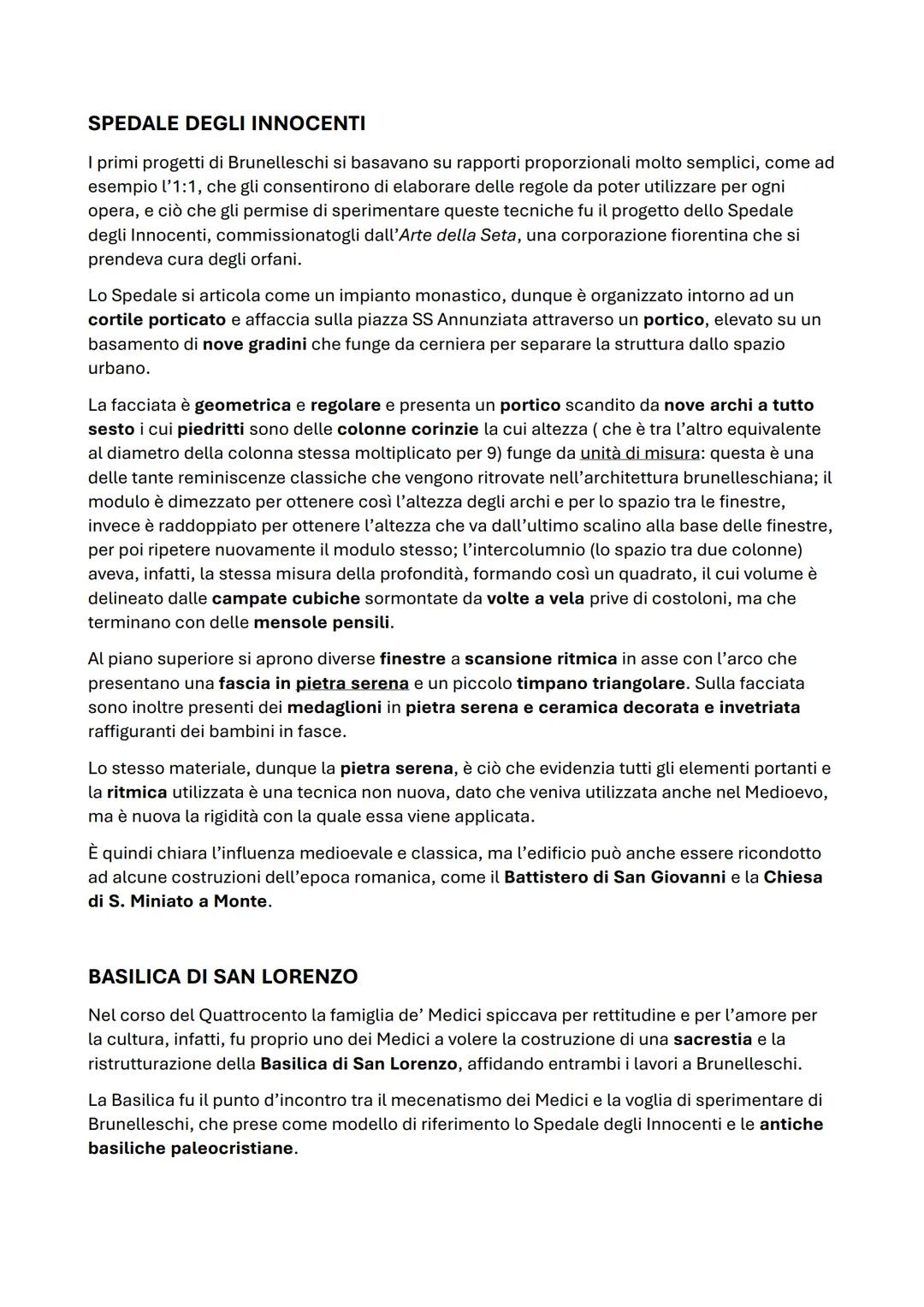 SPEDALE DEGLI INNOCENTI
I primi progetti di Brunelleschi si basavano su rapporti proporzionali molto semplici, come ad
esempio l'1:1, che gl