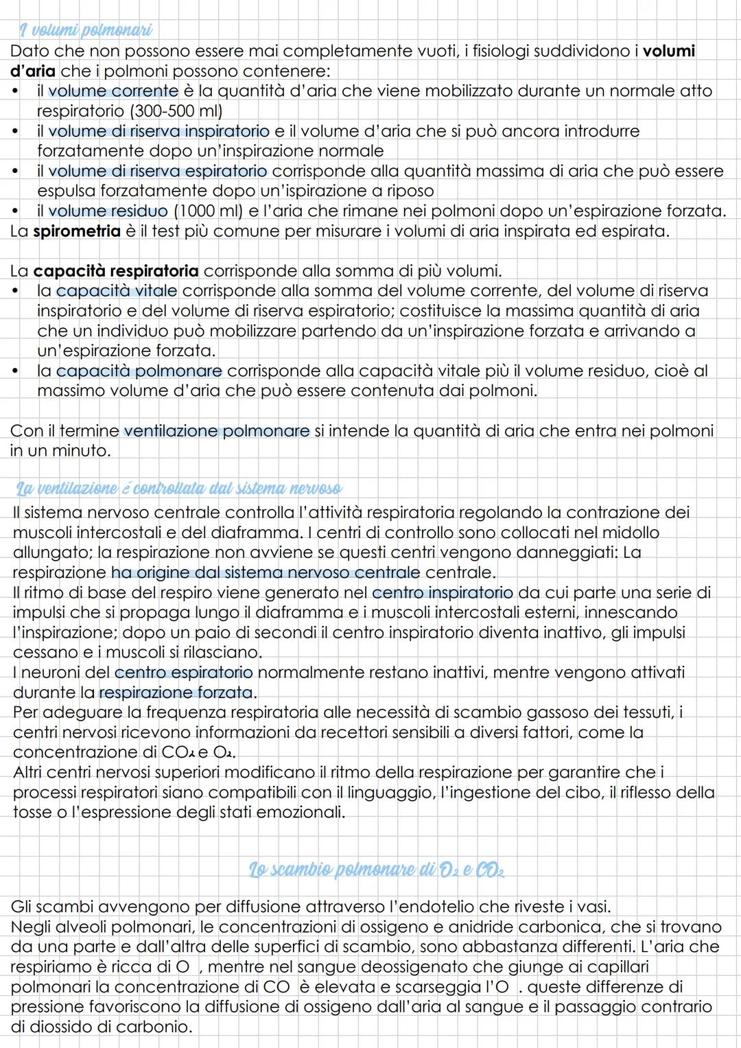 # Lapparato respiratorio
La funzione dell'apparato respiratorio dei mammiferi è rifornire l'organismo di O₂ ed
eliminare CO₂. Lo scambio di