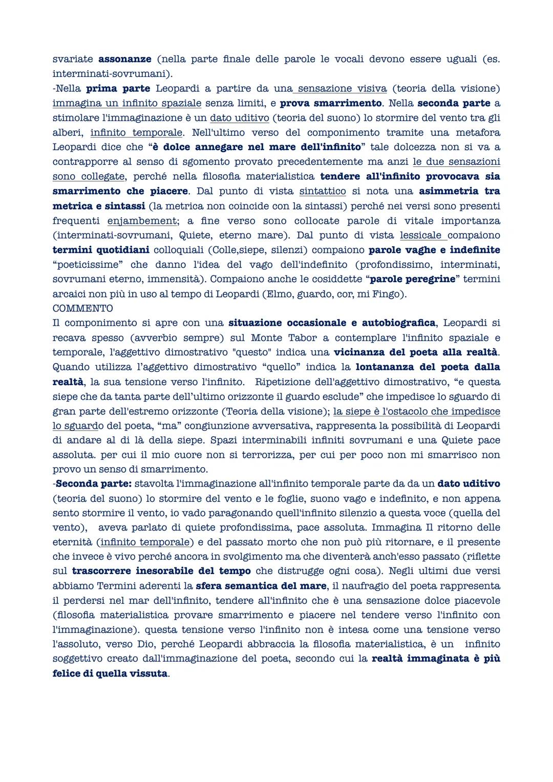 L'Infinito
E' stato scritto nel 1819, fa parte della raccolta degli Idilli (fase del pessimismo storico); la
riflessione leopardiana sull'in