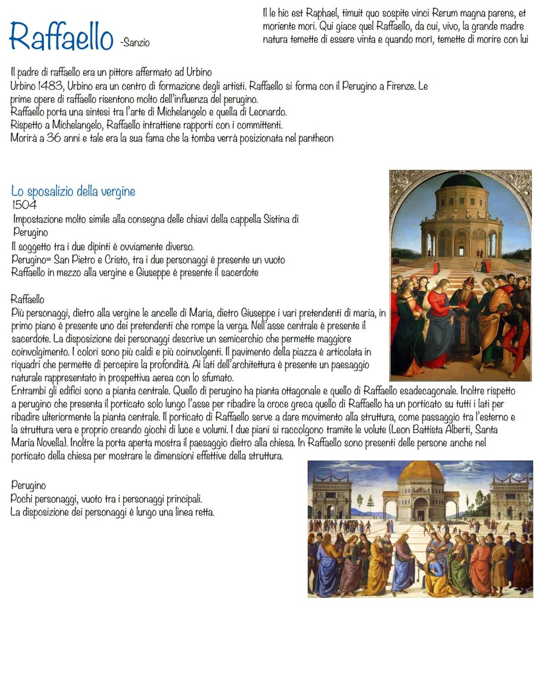 # Raffaello
-Sanzio
Il padre di raffaello era un pittore affermato ad Urbino
Il le hic est Raphael, timuit quo sospite vinci Rerum magna pa