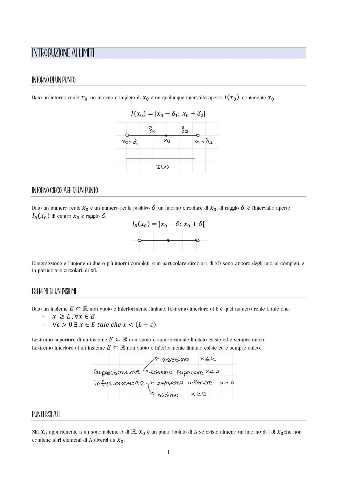 # INTRODUZIONE AI LIMIT
## INTORNO DI UN PUNTO
Dato un intorno reale Xo. un intorno completo di Xo è un qualunque intervallo aperto 1(xo).