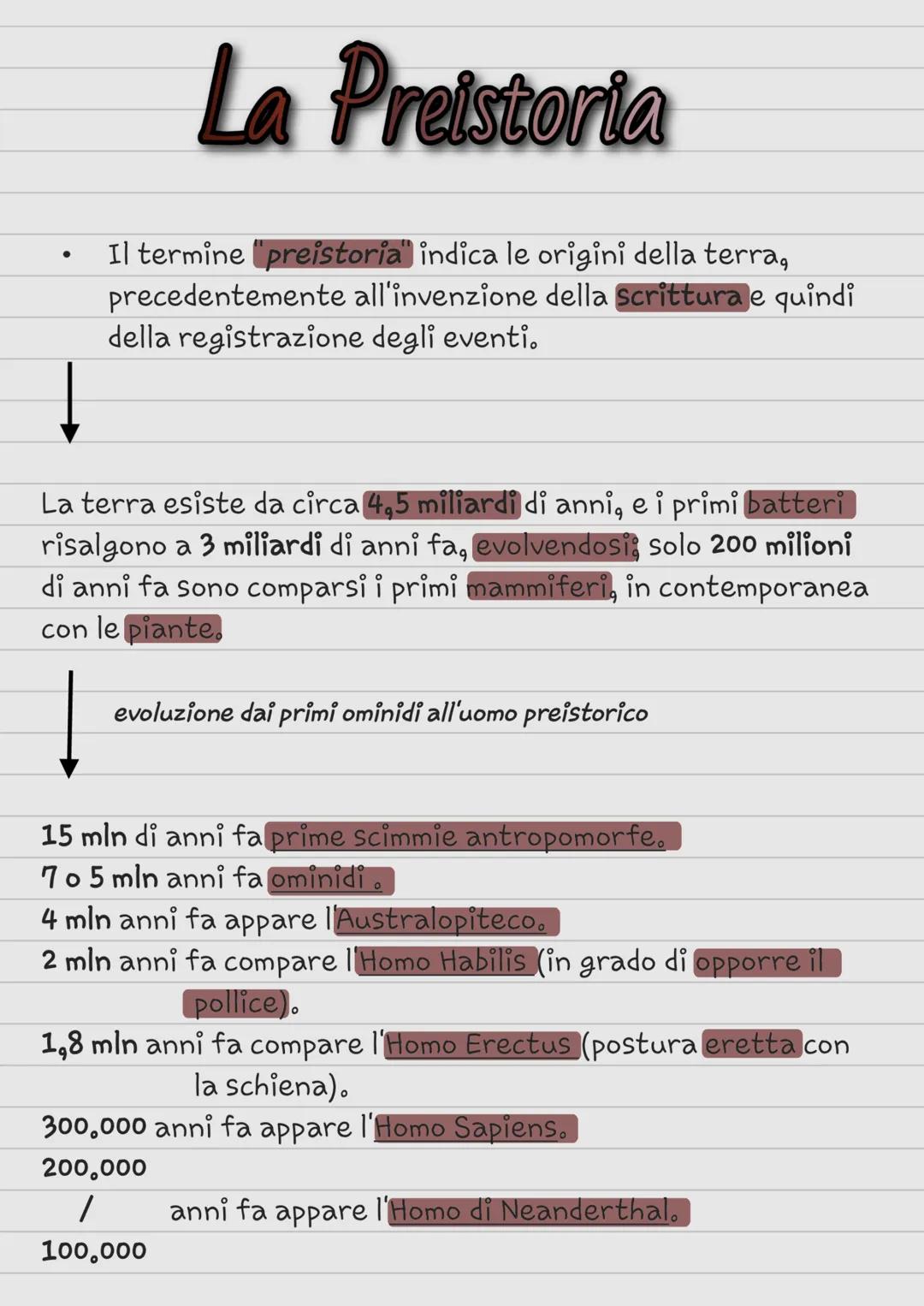 La Preistoria
Il termine "preistoria" indica le origini della terra,
precedentemente all'invenzione della scrittura e quindi
della registraz