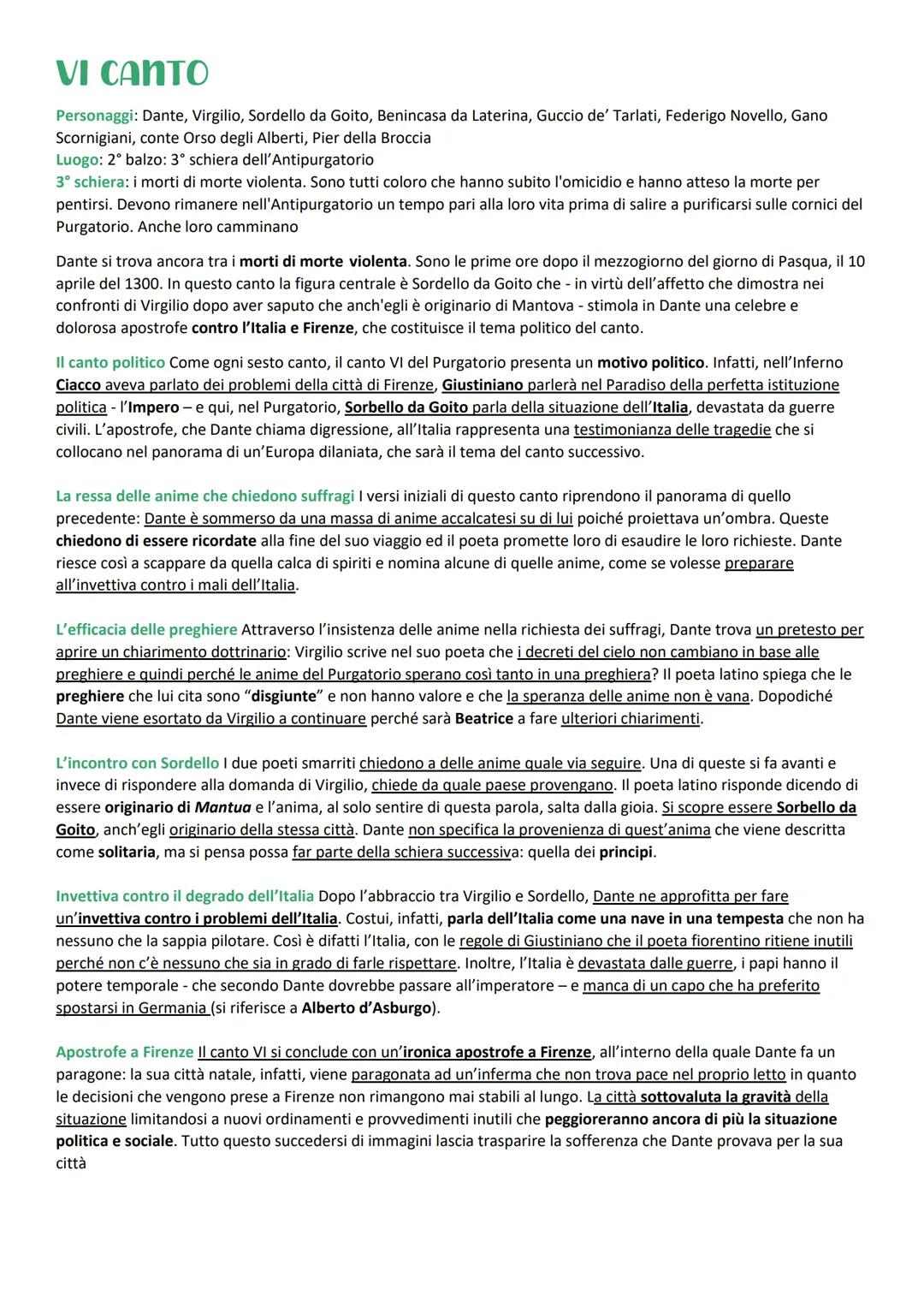 # VI CANTO
Personaggi: Dante, Virgilio, Sordello da Goito, Benincasa da Laterina, Guccio de' Tarlati, Federigo Novello, Gano
Scornigiani, c